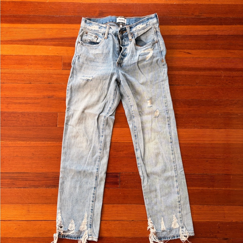 Pistola Light Blue Distressed Straight Leg Jeans